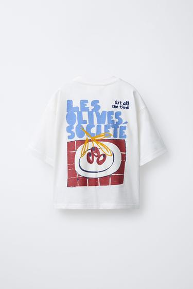 T-SHIRT WITH FLOCKED SLOGAN - White by Zara - Image 1