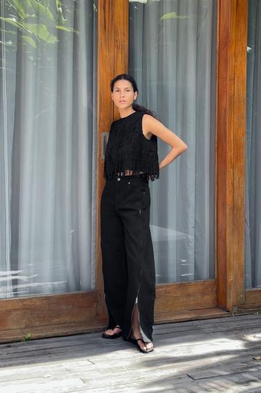 JEANS TRF BAGGY CREMALLERAS - Negro de Zara