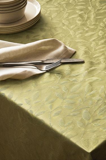 MANTEL JACQUARD VEGETAL - Verde de Zara
