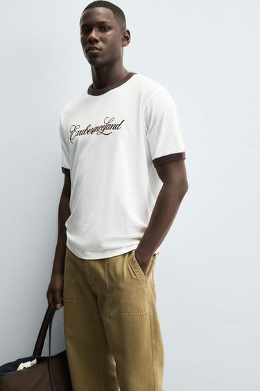 T-SHIRT CÔTELÉ CONTRASTE INSCRIPTION - Blanc de Zara - Image 5