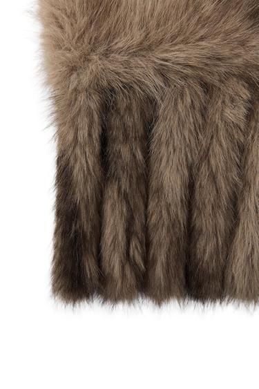 Zara PLAIN FAUX FUR FRINGED SCARF - Light camel