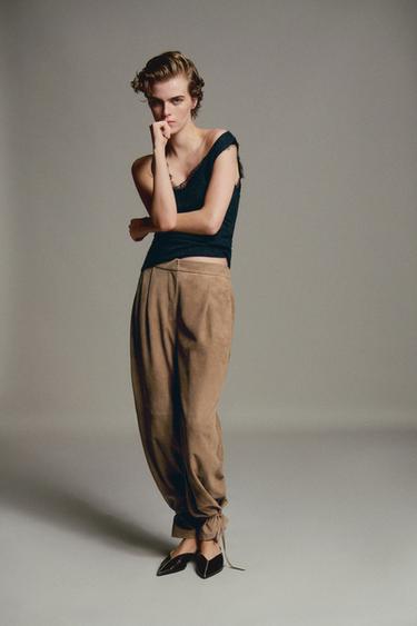 Zara Suede leather pants with tie-detail hems - 553 - Image 0