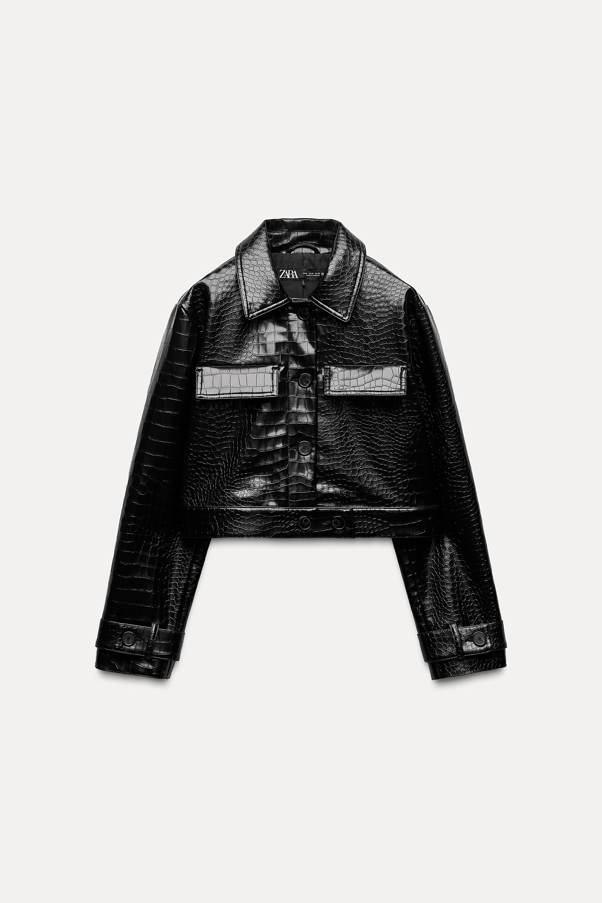 Zara offers geometric faux leather moto jacket