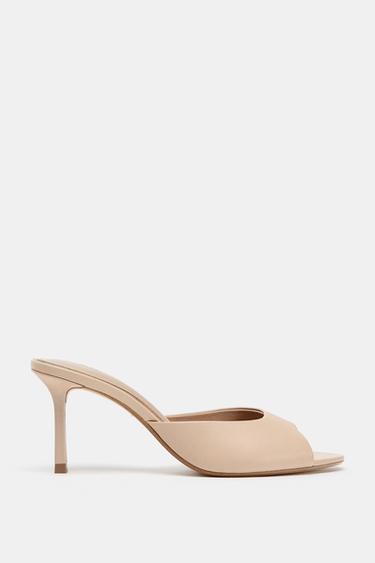 MULE جلدي بكعب - بيج الخاص بـ Zara