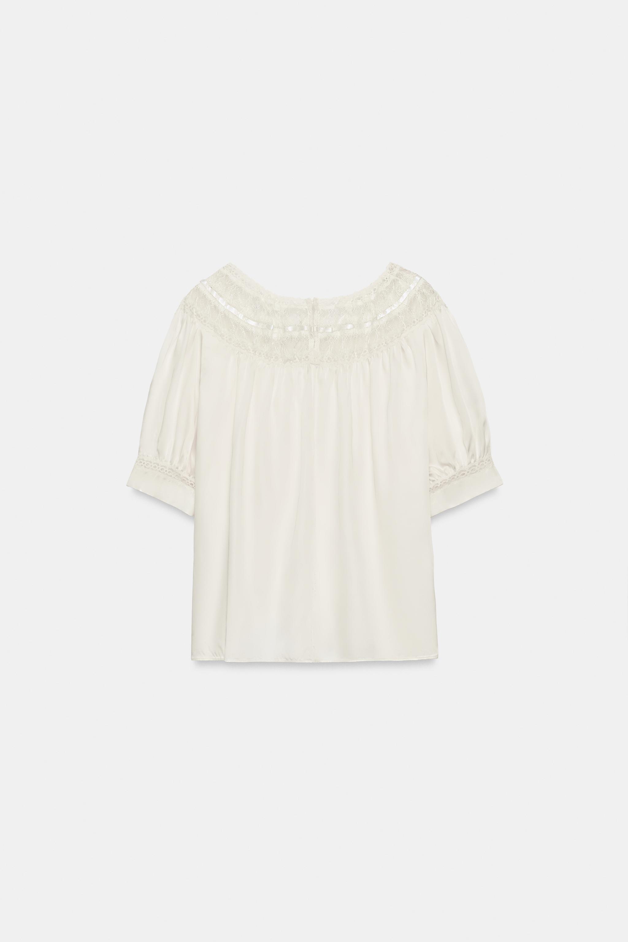 Zara ZW COLLECTION DANTELLİ KISA KOLLU BLUZ görsel 5