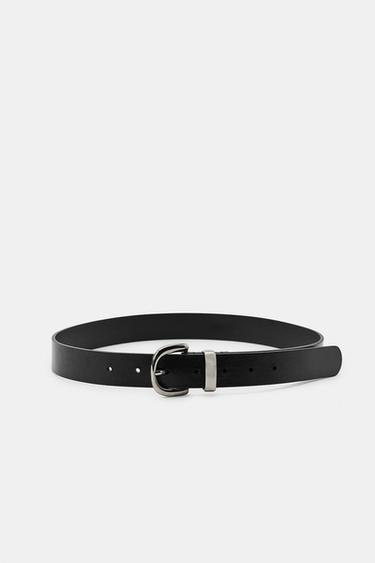 CINTURÓN PIEL 100% HEBILLA METÁLICA - Negro de Zara