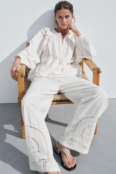 Zara EMBROIDERED SHIRT ZW COLLECTION - Ecru