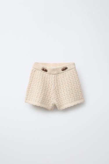 Zara BEADED KNIT SHORTS - Ecru