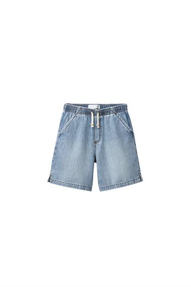 Zara LOOSE FIT DENIM SHORTS - Blue