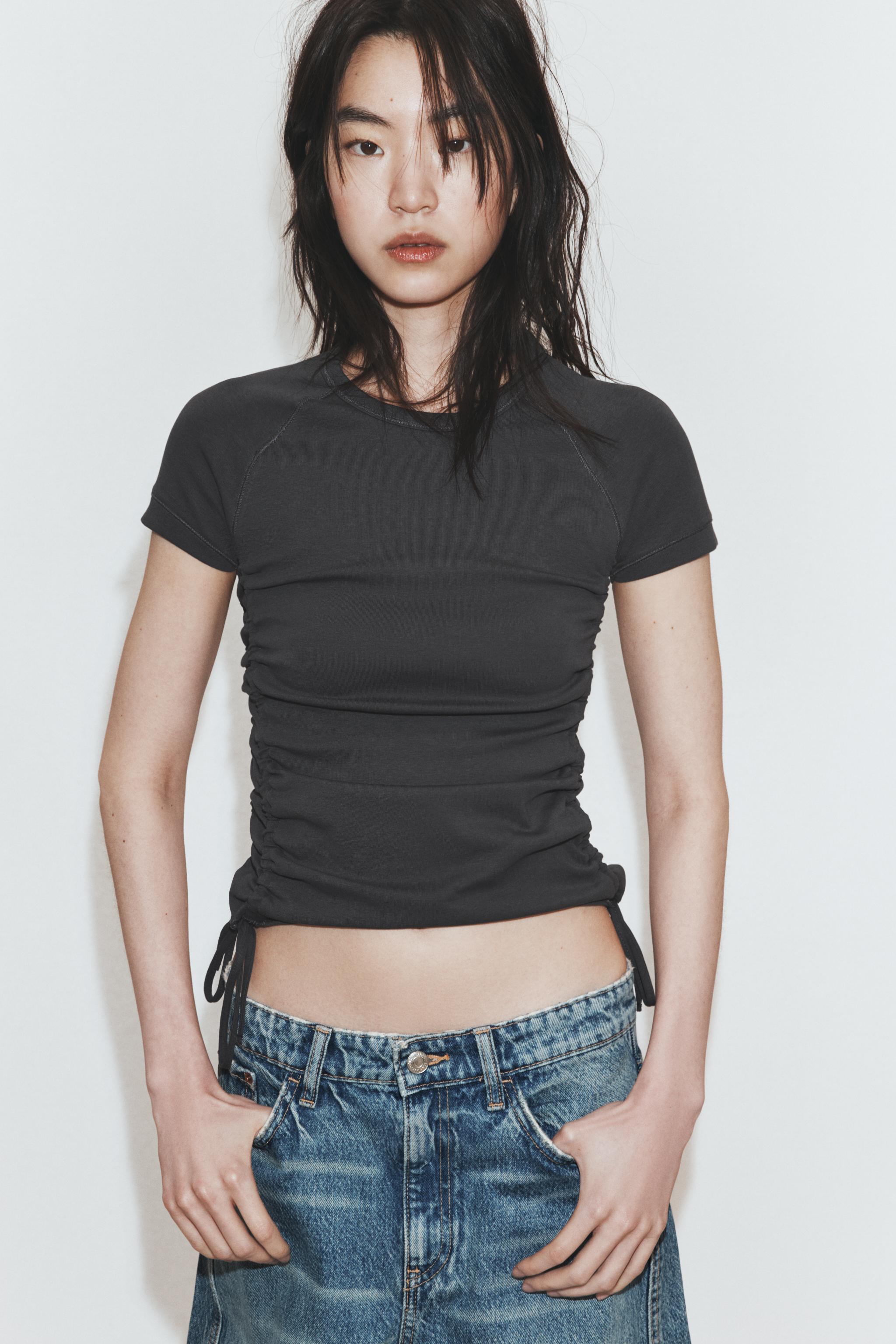 CAMISETA COM FRANZIDOS AJUSTÁVEIS - Chumbo | ZARA Brasil
