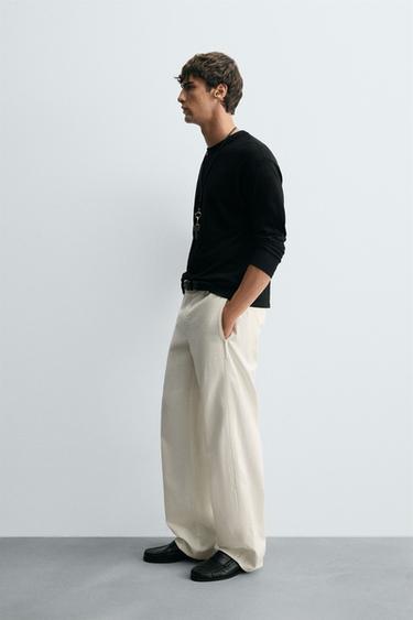 COTTON-HEMP CHINO TROUSERS - White by Zara - Image 3