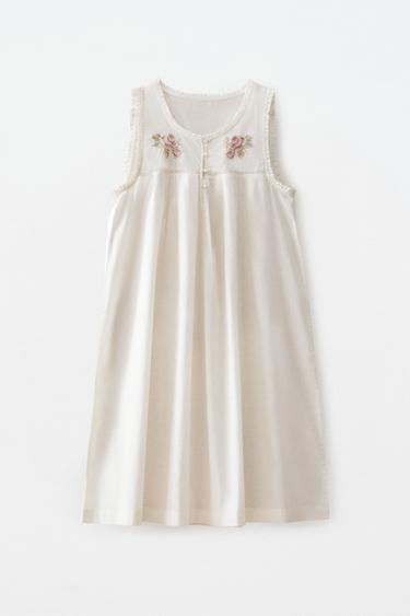 EMBROIDERED COTTON NIGHTDRESS - Oyster-white by Zara - Image 4
