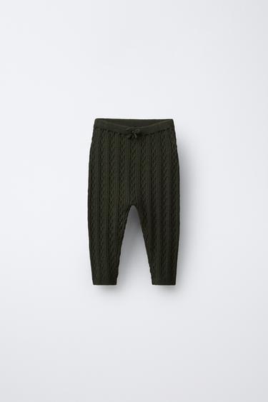 CABLE KNIT LEGGINGS - Dark green by Zara