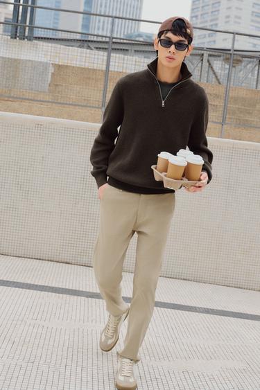 Zara 珍珠紋拉鍊領針織衫 - 巧克力色