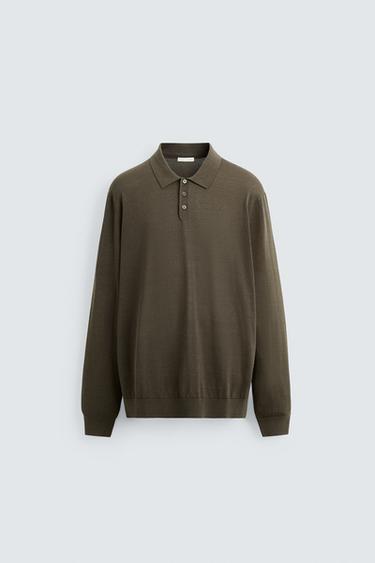 KNIT COTTON - SILK POLO SHIRT - Moss green by Zara - Image 0