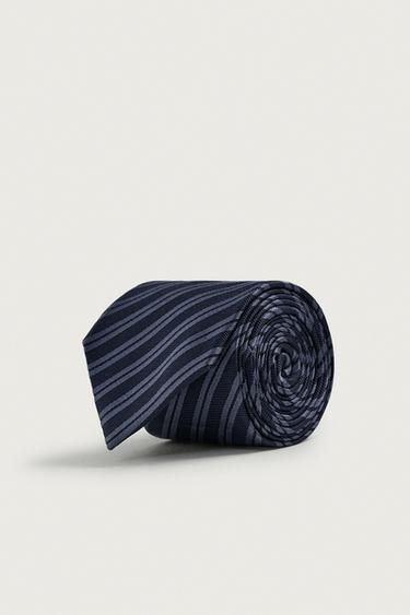 100% SILK STRIPED TIE - Navy blue by Zara