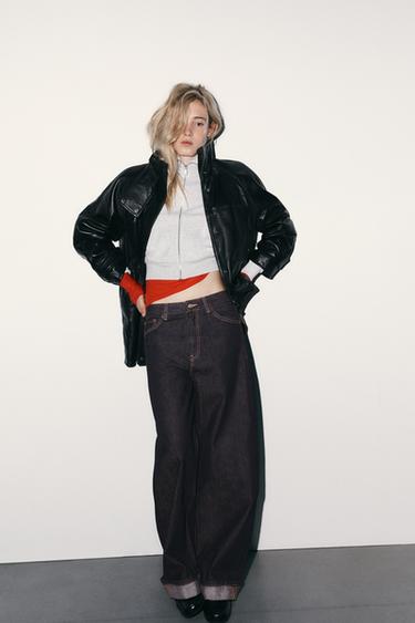 JEAN TRF BAGGY FOLDED TAILLE MI-HAUTE - Indigo foncé de Zara