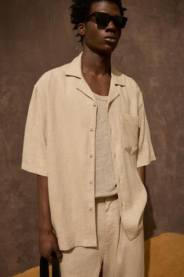 OVERSIZE LINEN - VISCOSE BERMUDA SHORTS - Light beige by Zara - Image 0