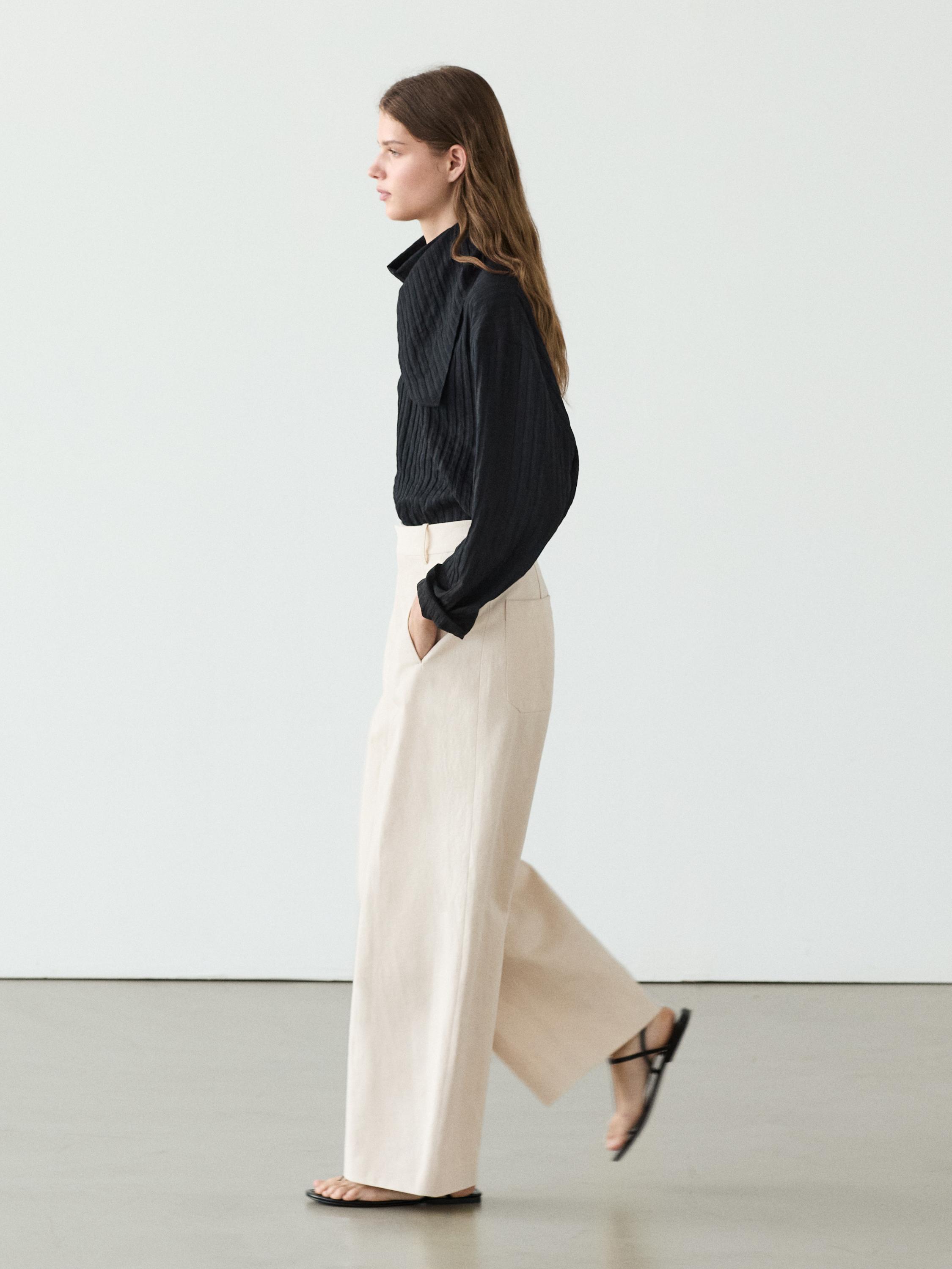 Linen and cotton barrel fit trousers
