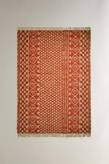 TAPIS JUTE IMPRIMÉ GÉOMÉTRIQUE - Rouge de Zara - Image 1