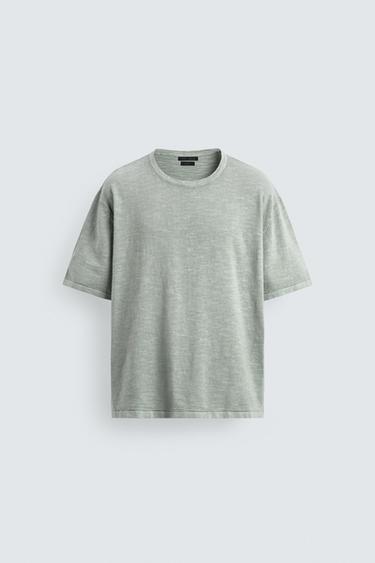 ФУТБОЛКА ИЗ РЕЛЬЕФНОГО ТРИКОТАЖА ФЛАМЕ — ГОЛУБОЙ от Zara