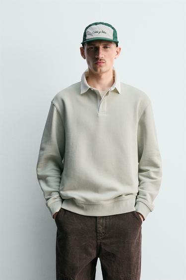 SUDADERA POLO CUELLO CONTRASTE - Verde Salvia de Zara