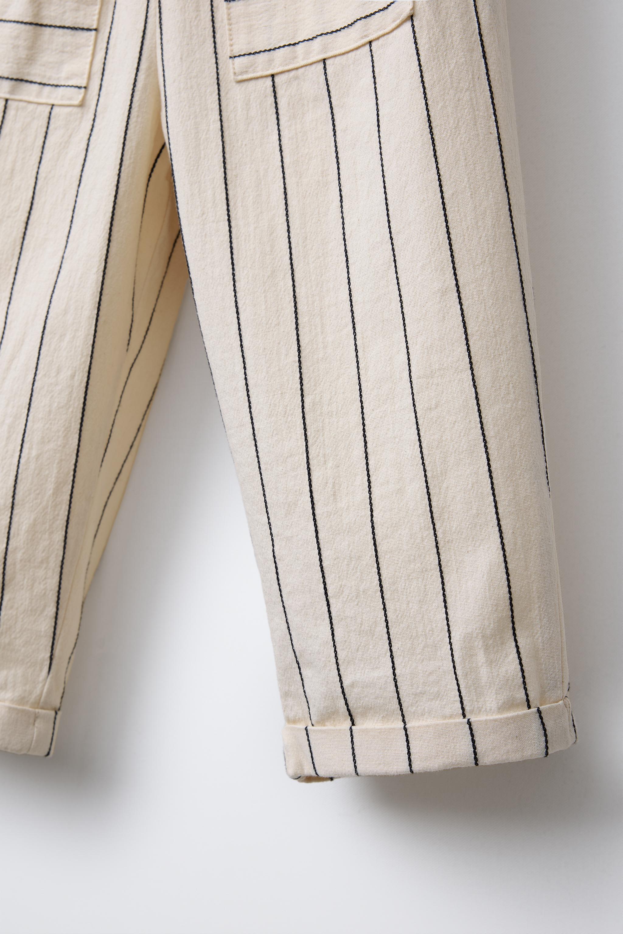 STRIPED BAGGY PANTS - Ecru / Black | ZARA United States