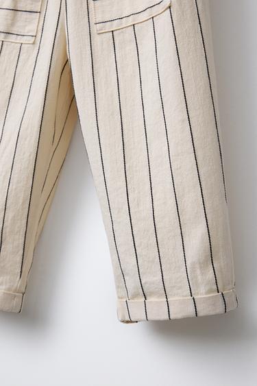 PANTALON BAGGY À RAYURES - Écru / Noir de Zara - Image 3