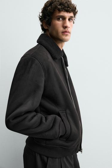 VESTE EFFET DAIM BI-MATIÈRE - Noir de Zara - Image 5