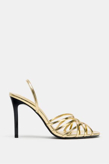 METALLIC EFFECT HEELED SANDALS - Gold by Zara