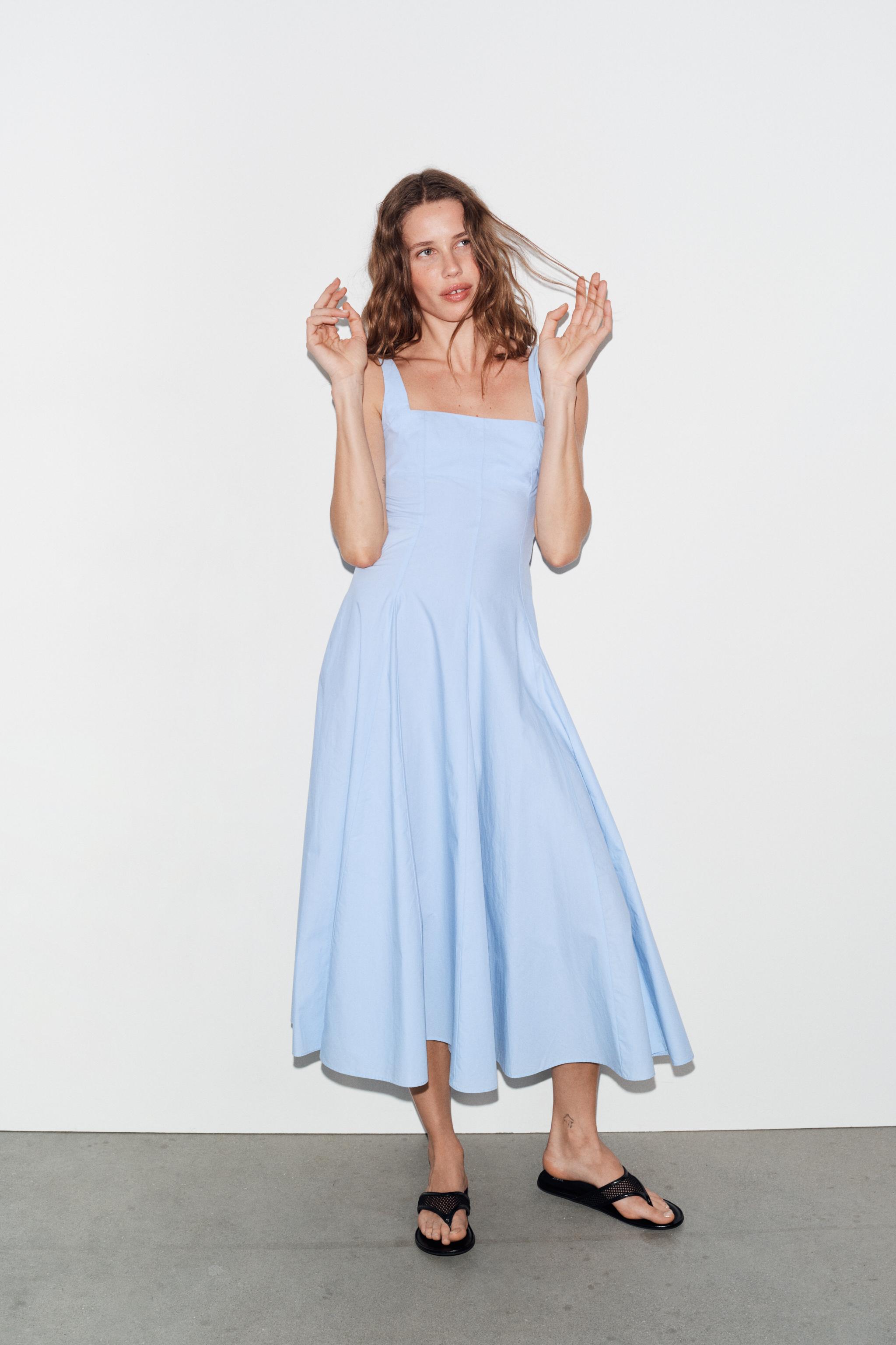 POPLIN GODET DRESS - Light blue | ZARA United States POPLIN GODET DRESS - Light blue | ZARA United States
