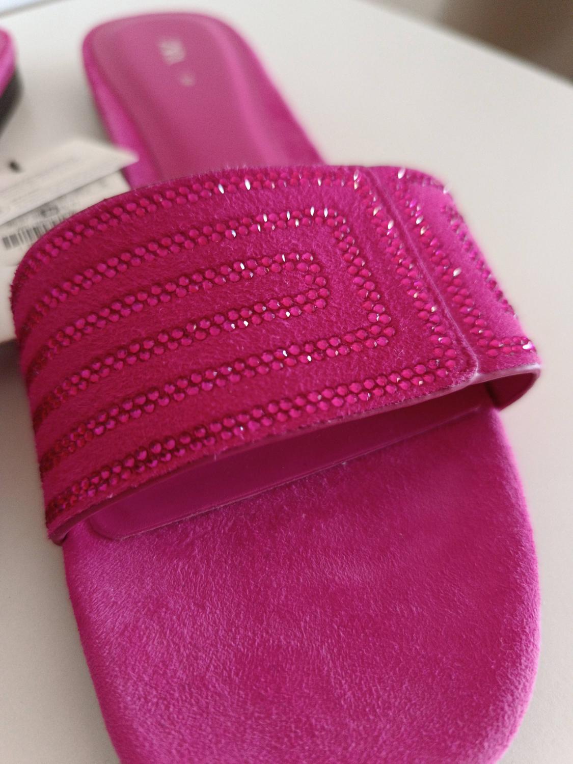 FLAT LEATHER SLIDER SANDALS WITH RHINESTONES - Image 4