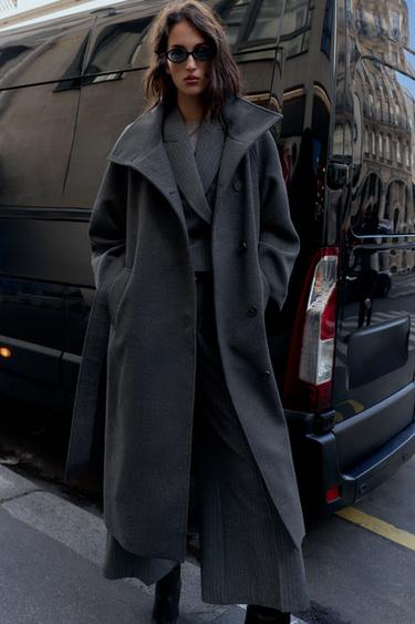 SOFT HIGH-NECK COAT WITH BELT - Grey by Zara - Image 5