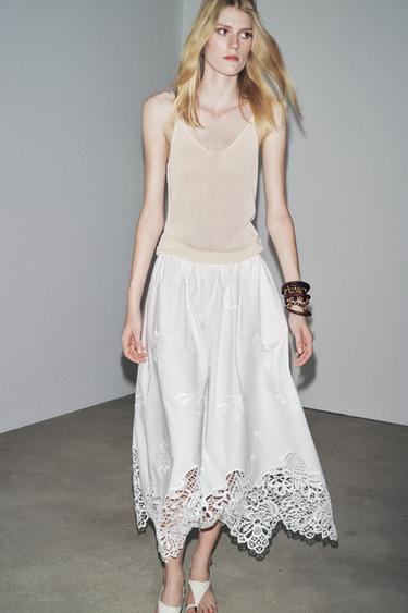 ZW COLLECTION EMBROIDERED MIDI SKIRT - White by Zara
