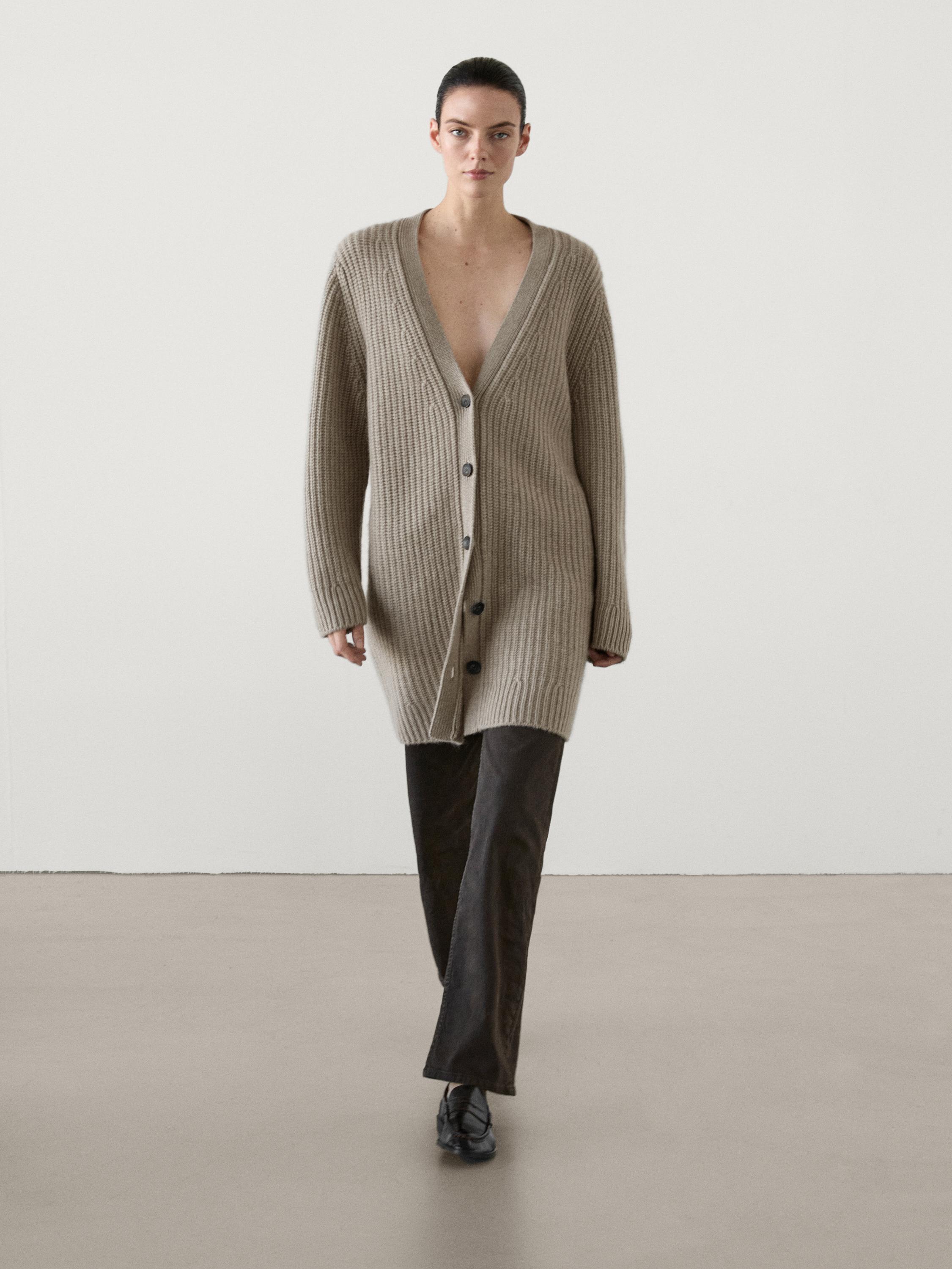中華のおせち贈り物 cardigan knit purl long cashmere 100% - ZARA | gold Black トップス