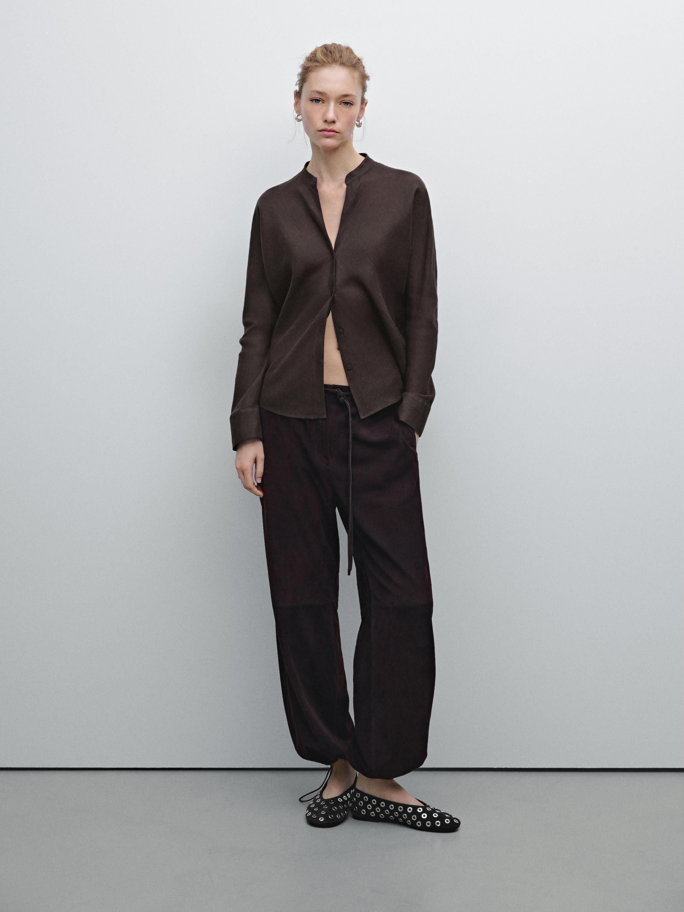 100% linen stand-up collar shirt - various | ZARA United States