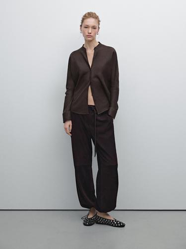 Zara Flowing linen shirt with stand collar - various - Image 0
