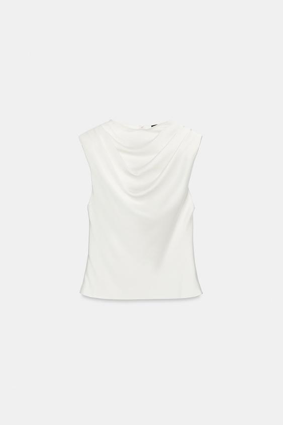 TOP SATINÉ ÉPAULETTES PLIS - Blanc cassé de Zara - Image 5