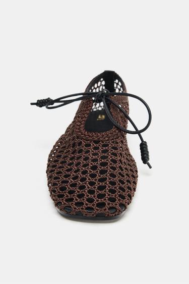 CUTWORK BALLET FLATS WITH BOW - Brown by Zara - Image 4