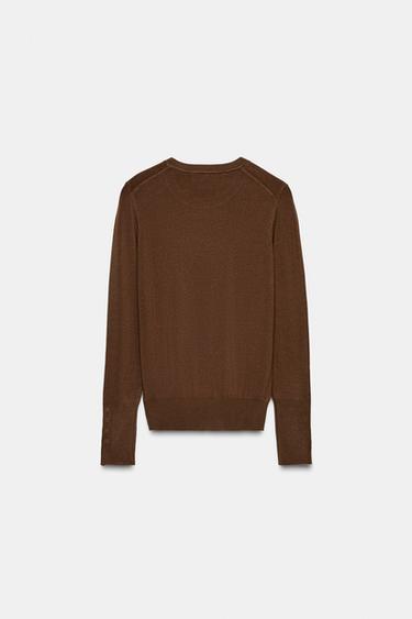 BASIC PLAIN KNIT JUMPER - Chocolate by Zara - Image 7