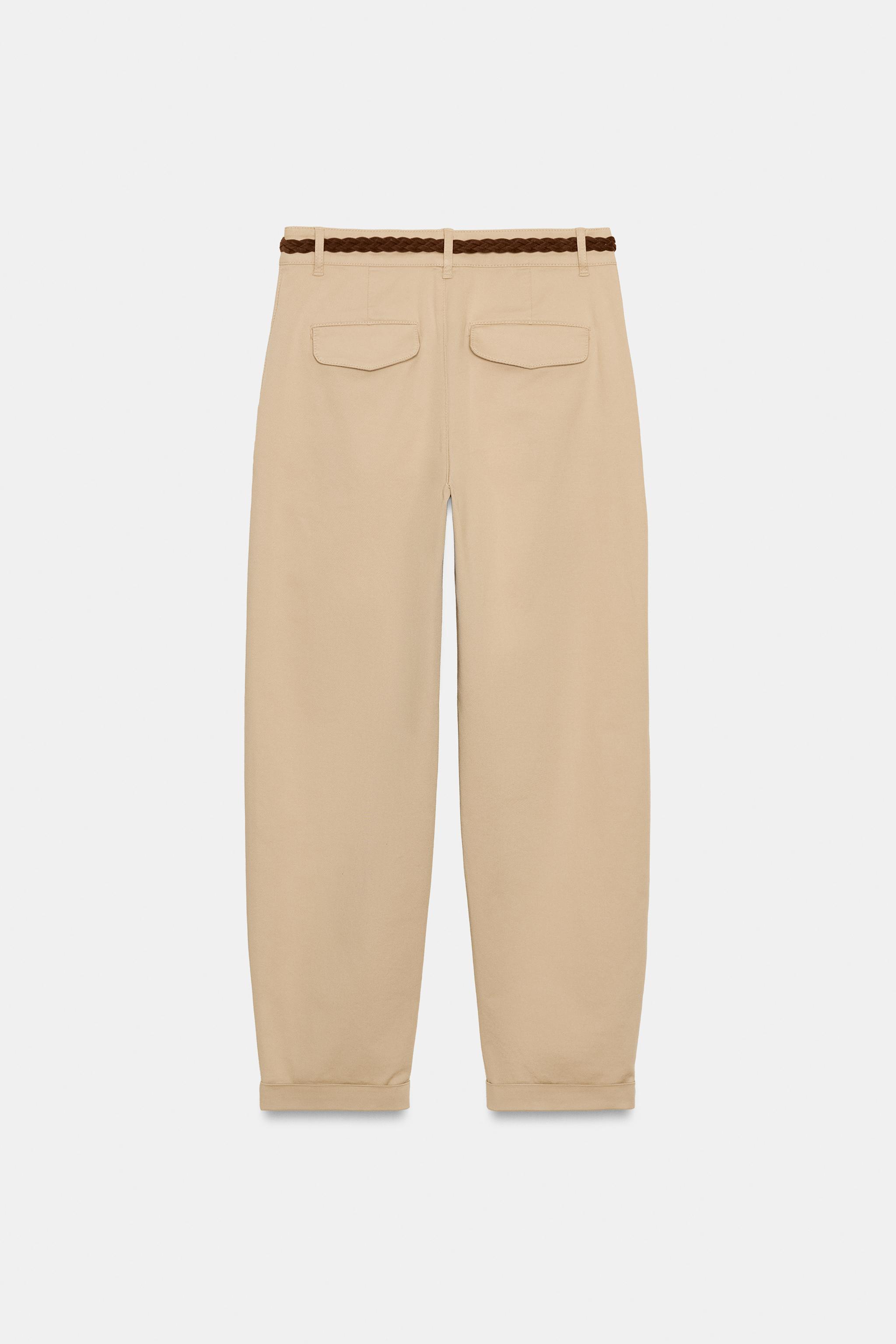 Zara ÖRGÜ KEMERLİ CHINO PANTOLON görsel 7