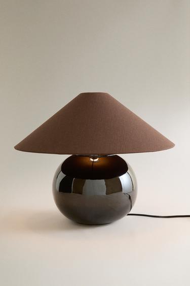 STONEWARE AND LINEN TABLE LAMP — Brown 2