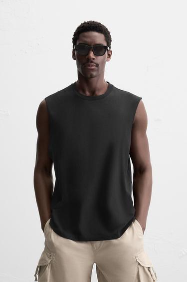 Zara COTTON TANK TOP - Black