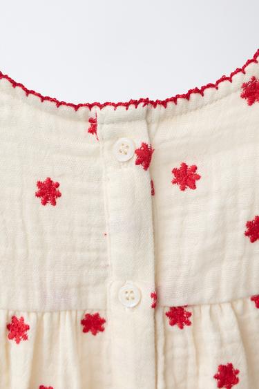 BODY BRODERIE FLEURS - Écru / Rouge de Zara - Image 2