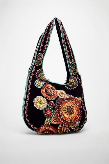 Zara EMBROIDERED SHOULDER BAG - Multi-color