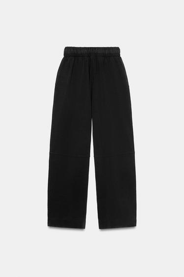 HEAVY COTTON WIDE-LEG TROUSERS - Black by Zara