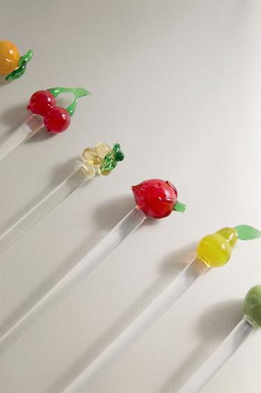 PACK OF GLASS FRUIT DESSERT SPOONS (PACK OF 6) - Red by Zara - Image 1