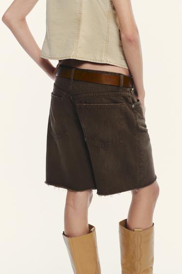 TRF MID-WAIST DENIM BERMUDA SHORTS - Brown by Zara