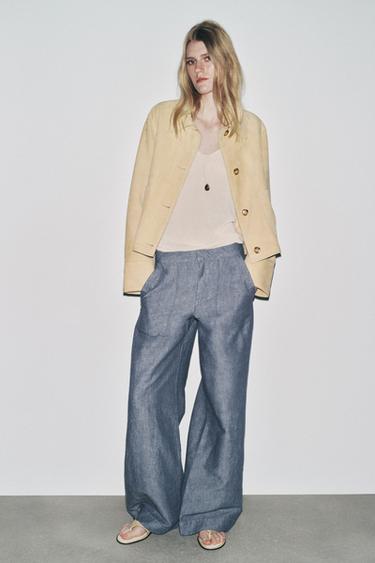 ZW COLLECTION LINEN BLEND WIDE-LEG TROUSERS - Blue by Zara - Image 1