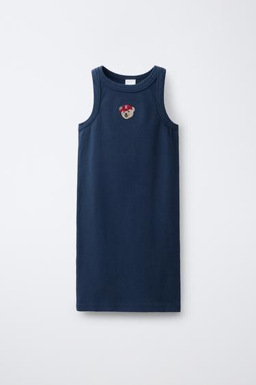 EMBROIDERED RIBBED DRESS - Blue by Zara
